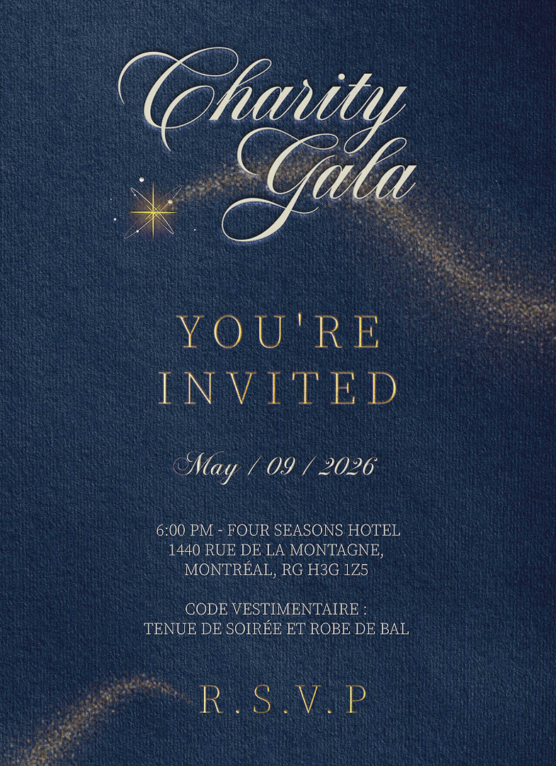 Stars of Hope gold-foil invitation, card 1